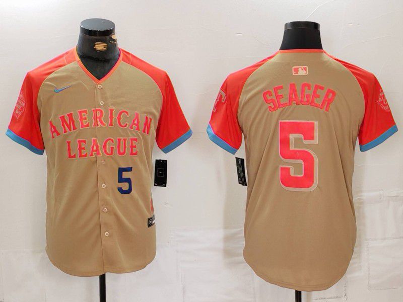 Men Texas Rangers 5 Seager Orange All star 2024 Nike MLB Jersey style 2